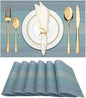 Winknowl Placemats Set of 6, Washable Vinyl Woven Placemats, Heat Resistant & Wipeable Table Mats for Kitchen Dining Table (Blue)