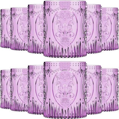 Qinyoung 12 Plastic Vintage Drinking Glasses 8.5oz Stemless Retro Embossed Wine by Qinyoung