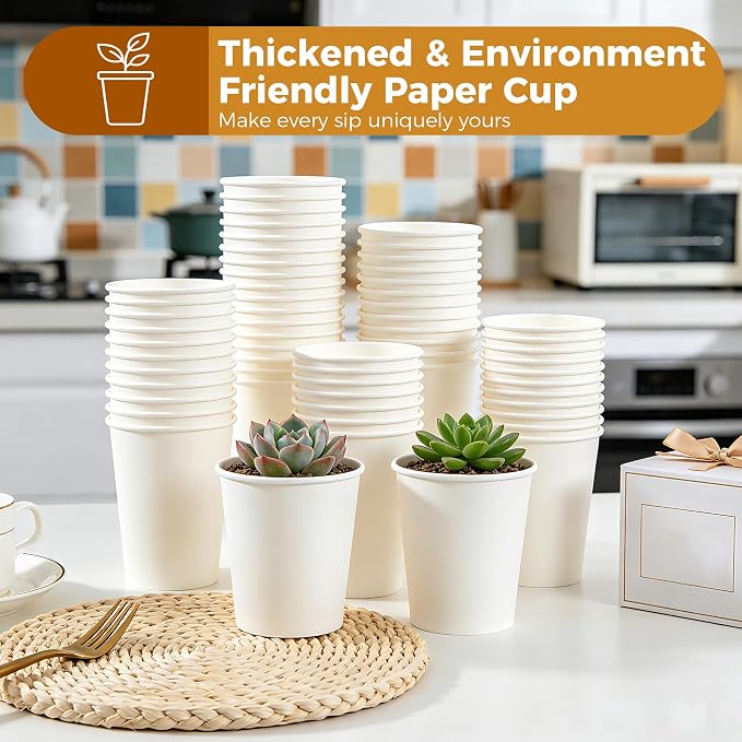 300 Pack 8 oz Paper Cups, Disposable White Hot and Cold Coffee Cups | Water - Image 5