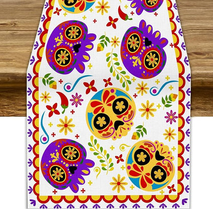 Mexican Fiesta Table Runner Decoration Skull Cinco De Mayo Dia De Los Muertos by YCness