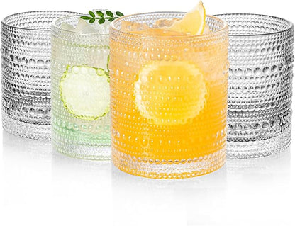 KEMORELA Vintage Glassware Drinking Glasses Set of 4, Hobnail Drinking Glasses by KEMORELA
