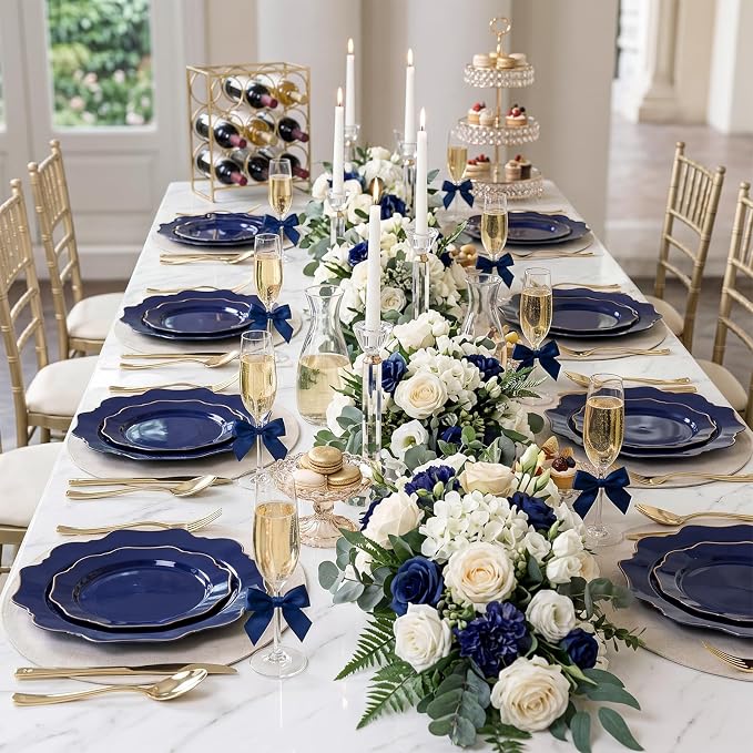 50PCS Navy Blue Disposable Plates Fancy Blue Plates - Image 7