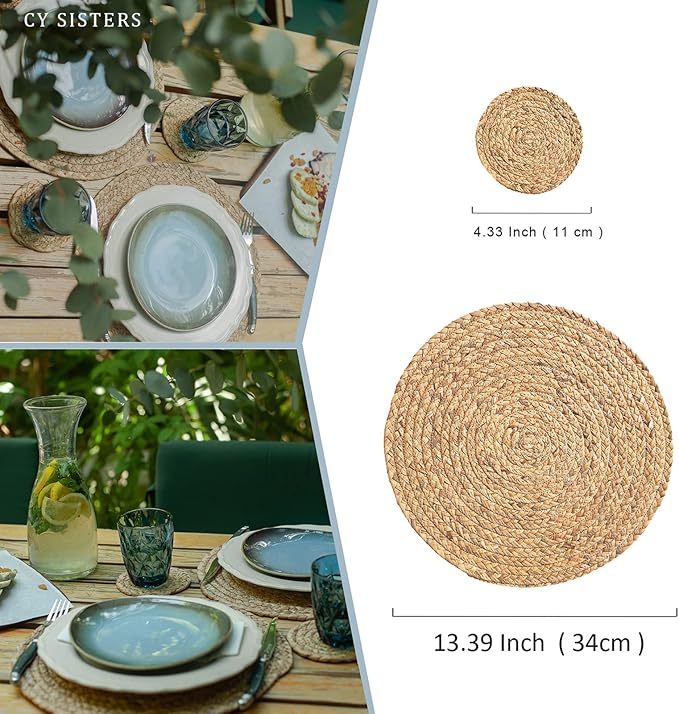Woven Placemats Round Placemats Set of 6, 13.5 Inch Wicker Placemat Circle - Image 4