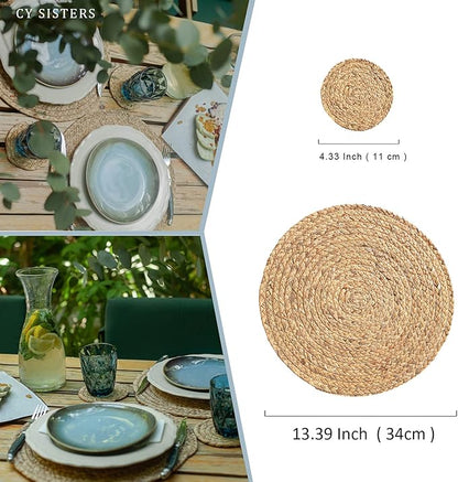 Woven Placemats Round Placemats Set of 6, 13.5 Inch Wicker Placemat Circle - Image 4