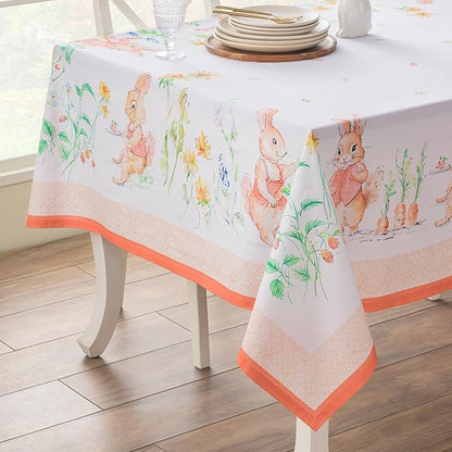 Maison d' Hermine Table Cloth Rectangle Table 100% Cotton 70 x 120 Inches Tablecloth Reusable Decorative for Dining Room Farmhouse Home Valentines Day Decorations Spring Summer - Bunny Party