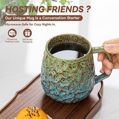 18oz Unique Kiln-Change Ceramic Coffee Mug, Handcrafted Hammered Texture - Image 6