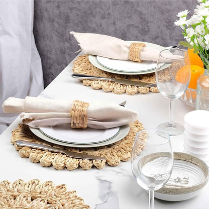 15" Corn Husk Woven Round Placemats Set of 6 - Wicker Boho Farmhouse Placemats - Rattan Table Mats Like Water Hyacinth for Dining Table, Wedding, Home