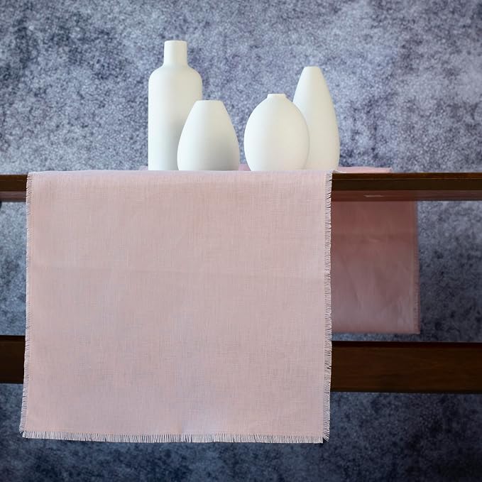Pink Linen Table Runner with Fringe- 14x90 inches Long, 100% Pure Linen Runner - Image 5