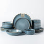 GBHOME 16 Pieces Double Bowls Ceramic Dinnerware Sets for 4, Stoneware Plates and Bowls Set with Reactive Glaze, Scratch Resistant Stoneware Dishes Set, Dishwasher & Microwave Safe