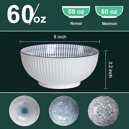 QINLANG 60 oz Large Soup Bowl, Pho Bowls, Japanese Ramen Bowls Set of 3 - Image 2