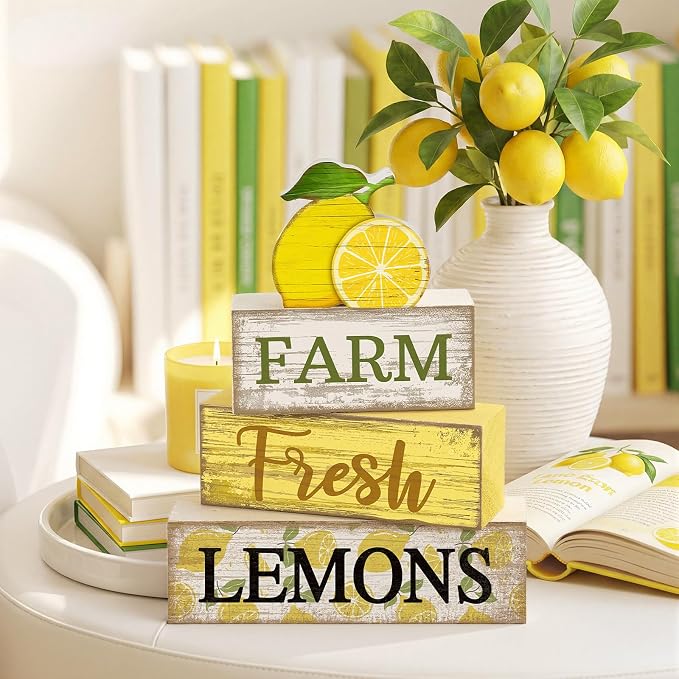 Moucuny 4 Pcs Summer Lemon Decor Summer Table Decorations Farm Fresh Lemons - Image 6