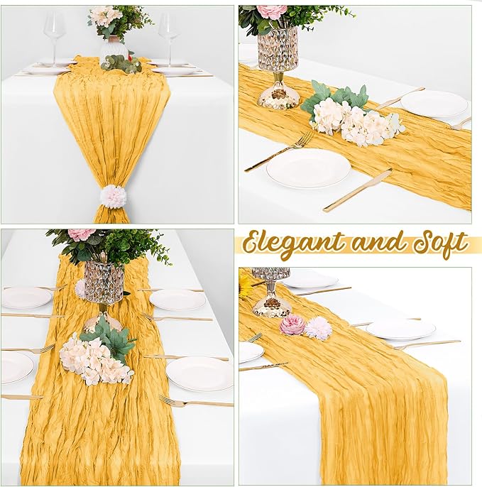 8 Pack Gold Cheesecloth Table Runners 20x120 Inch Gauze Table Runner 10FT - Image 4