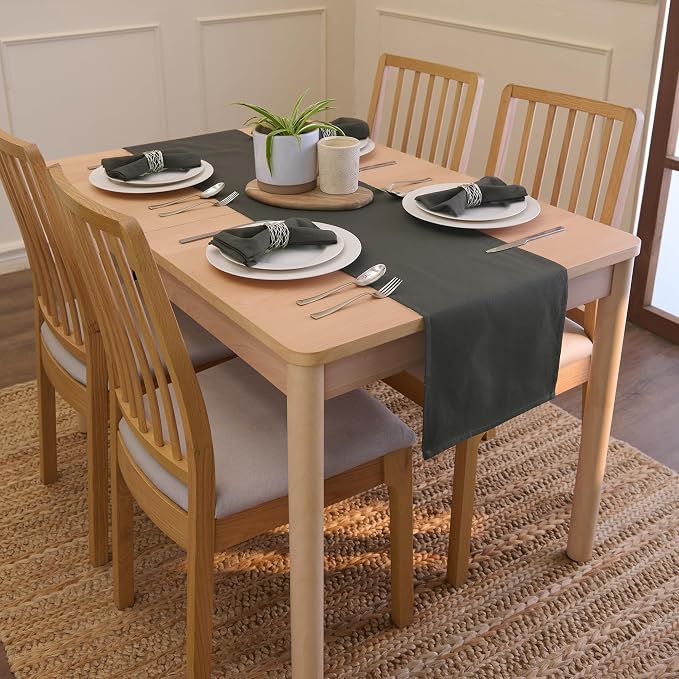 Encasa XO Table Runner, Cotton Canvas Dining Runner 13"x72" | Charcoal Grey - Image 2