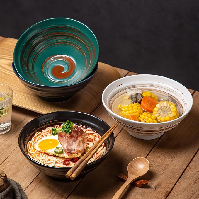 YUN TAO Ramen Bowl Set, 35 Oz Large Multicolor Ceramic Ramen Bowls Set of 4 - Image 3