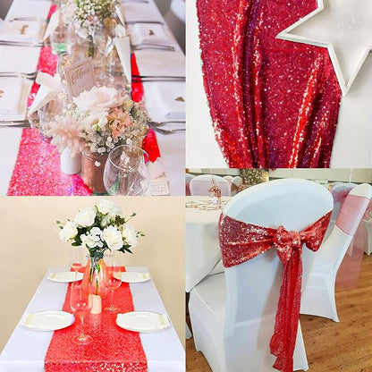 12 Packs 12 X 108 Inch Red Sequin Table Runner Glitter Dining Table Runner - Image 8