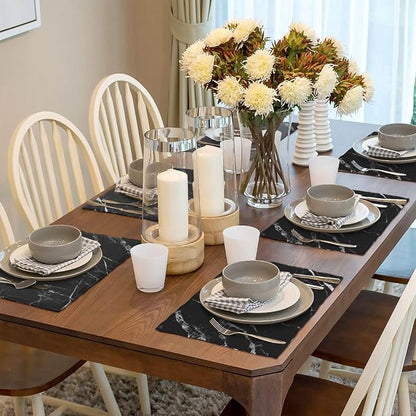 Fiokroo Black with White Marble Placemats Set of 6 Table Mats Table Tableware - Image 6