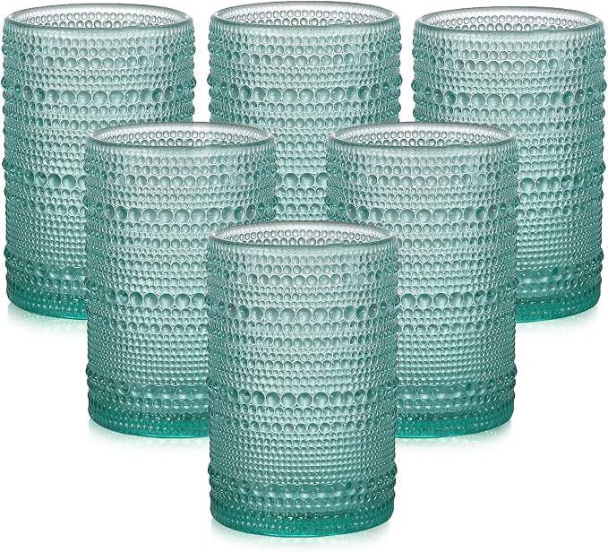 ZMOWIPDL Drinking Glasses Set of 6, 15 oz Lake Blue Hobnail Glass Cups | by ZMOWIPDL