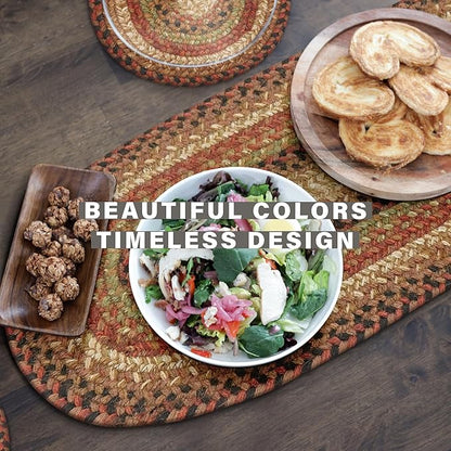 Homespice Gingerbread Jute Braided Table Runner, Warm Country Decor, Set of 2, Brown Oval 8x28 - Rich Colors, Easy to Clean, Durable and Protects Furniture