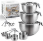 COOK WITH COLOR Stainless Steel Mixing Bowls Set and Measuring Cups - Nesting Bowls with Non-Slip Bottom and Easy-Grip Handles, Grey, 11 Pieces