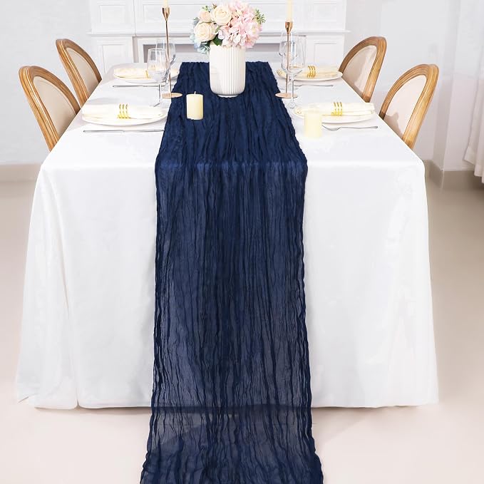 Snowkingdom 10 Ft Navy Blue Cheesecloth Table Runner, 120 inch Long Cheese - Image 3