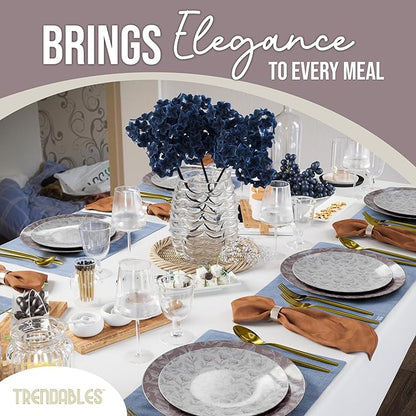 Trendables Disposable Dinnerware Decorative Plates Plastic Disposable Plates Set For 40 Guests 40 x 8 Inch Dessert Plate & 40 x 10 Inch Wedding Party Plate Set Blossom Circle