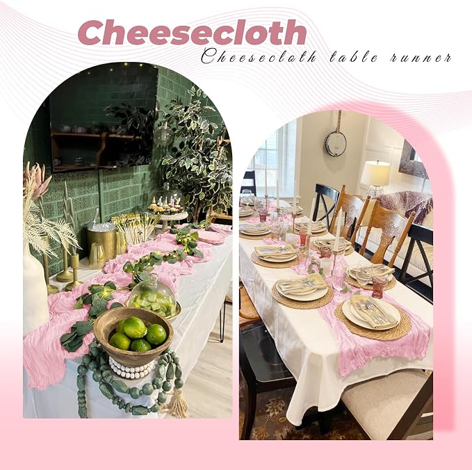 6 Pack Light Pink Cheesecloth Table Runner 20 x 120 Inch Gauze Table Runner - Image 5