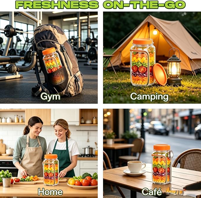 35oz Side Opening Mason Salad Jar | 1000ml Leakproof Portable Salad Container - Image 4