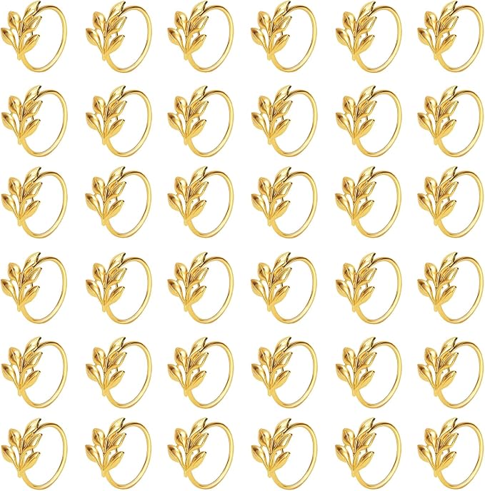 Set of 50 Leaf Napkin Rings Metal Gold Leaf Napkin Ring, Metal Napkin Rings by FCDECOR