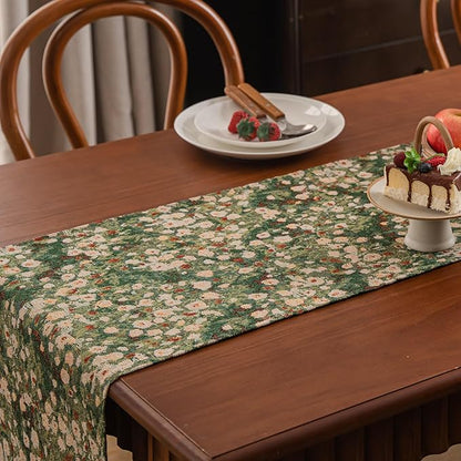 Ditsy Floral Table Runner Daisy Green 13 x 108 Inch | Jacquard Weave Pattern - Image 4