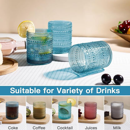 JOVGANK Blue Vintage Hobnail Drinking Glasses Set of 6, Embossed Water Tumbler - Image 5