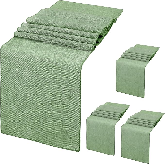 Light Green Burlap Table Runner 4 Packs Rustic Farmhouse Fabric 13x108 Inch | by B-COOL
