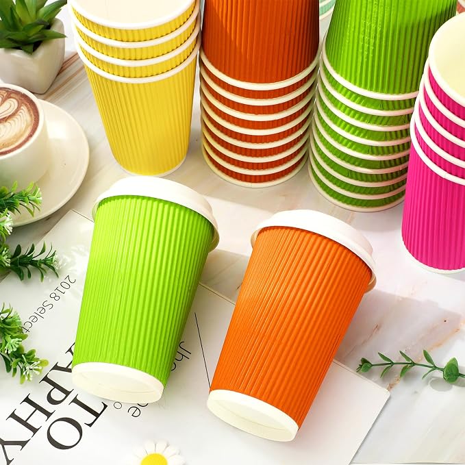 Whaline 100 Pcs Neon Color Disposable Coffee Cups - Image 3