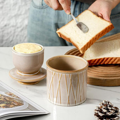 HVH Ceramic Butter Crock with Water Line, French Butter Dish with Lid - Image 7