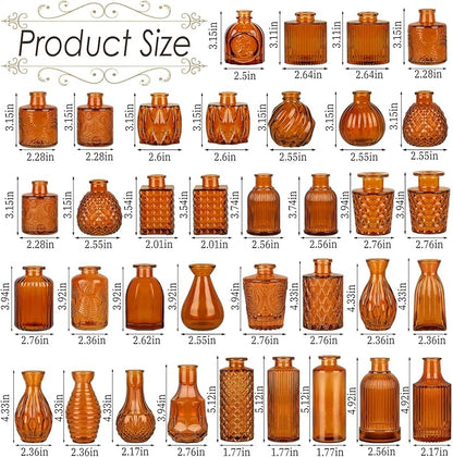 Brown Glass Bud Vases Set of 36, Mini Flower Vase for Centerpieces, Small Amber Bud Vases in Bulk for Wedding Decorations, Vintage Vase for Table, Recepetion, Home Décor