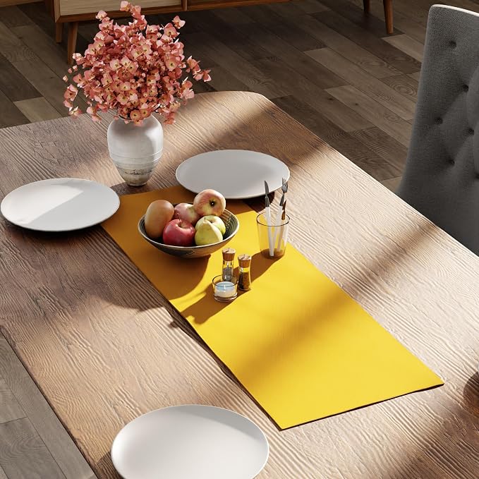 Encasa XO Table Runner, Cotton Canvas Dining Runner 13"x36" | Sunbeam Yellow - Image 2