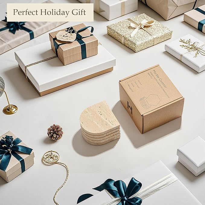 Marble Coaster for Drinks Set of 5 Natural Travertine Coasters for Home Decor - Image 7