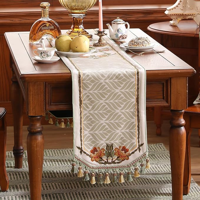 Patdrea Designer Elegant French Velvet Table Runner, Floral Print, Thanksgiving - Image 3