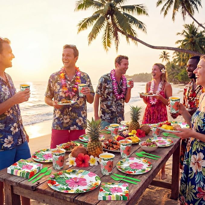 350 Pcs Luau Tropical Party Supplies 12 in Disposable Hawaiian Luau Oval Plates - Image 7