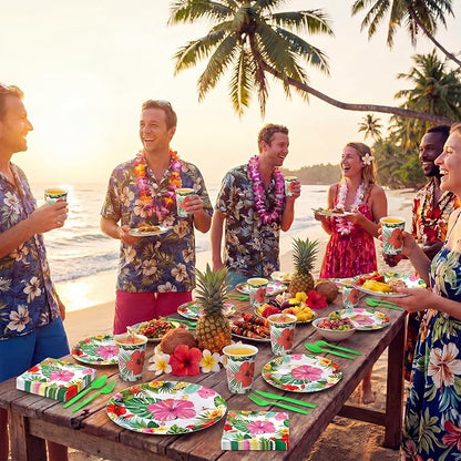 350 Pcs Luau Tropical Party Supplies 12 in Disposable Hawaiian Luau Oval Plates - Image 7