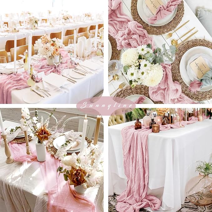Light Pink Cheesecloth Table Runner 10FT Runner - Image 6