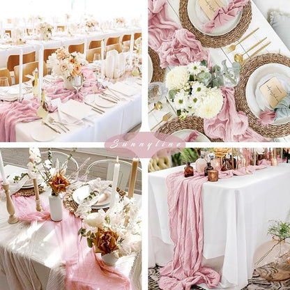 6 Pieces Light Pink Cheesecloth Table Runner 10FT Pink Runner - Image 6