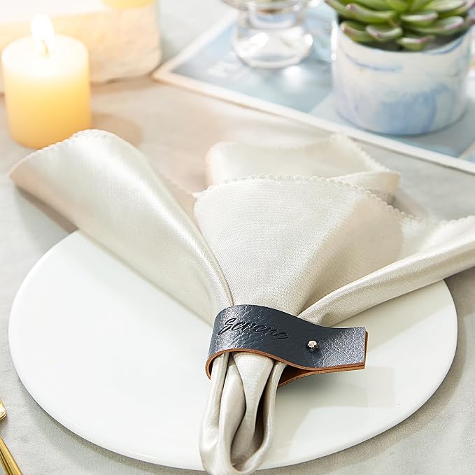 Navy Blue Napkin Rings Set of 6 – Elegant Leather Napkin Ring Holders, - Image 3