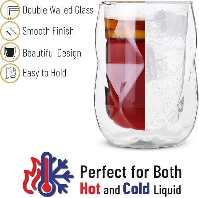 BTaT- Double Walled Glasses, 4 Pack, 12 oz, Insulated Diamond Shaped Glass Cups - Image 4