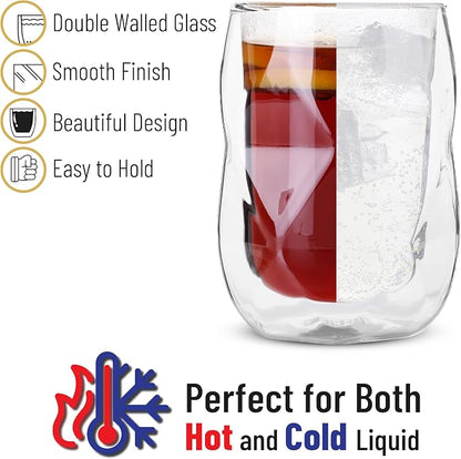 BTaT- Double Walled Glasses, 4 Pack, 12 oz, Insulated Diamond Shaped Glass Cups - Image 4