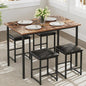 VECELO Kitchen Table and Chairs for 4, Dining Room Set with PU Chairs/Stools, Heavy-Duty Metal Frame, Wooden Tabletop, Space-Saving Design for Small Spaces, Easy Assembly, Walnut Brown