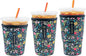 Sok It JavaSok Iced Coffee & Cold Soda Insulated Neoprene Cup Sleeve (English Garden Picnic, S/M/L 3-Pack)
