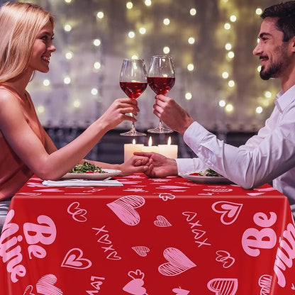 QZYL 6 Pcs Valentines Tablecloth, 54" X 108" Pink Love Heart Plastic Table Cover, Valentines Disposable Rectangle Table Cloth, Valentine's Decorations for Love Wedding Engagement Anniversary Party