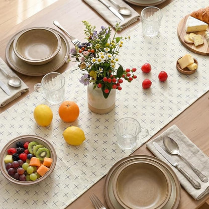 Artoid Mode White Cross-Star Textured Table Runner, Seasonal Waterproof Rustic - Image 4