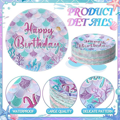 60 Pcs Mermaid Birthday Party Decor 7 Inch Mermaids Dessert Paper Plates Under the Sea Disposable Dinner Cake Plates Princess Shell Dinnerware for Ocean Baby Shower Party Supplies