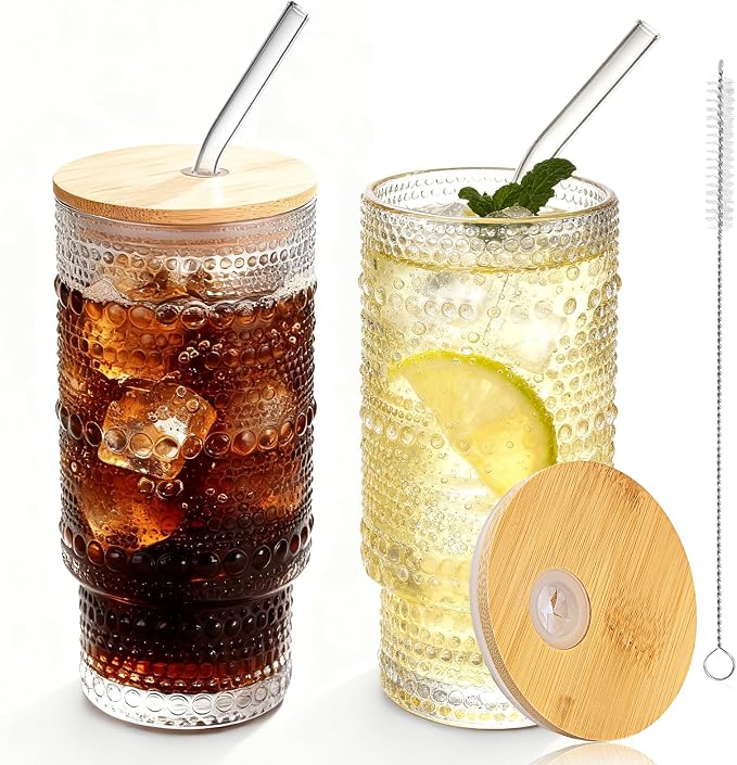 Hobnail Drinking Glasses 16 oz, 2 Pack Vintage Hobnail Glassware, Kitchen Cups by Elitrivox